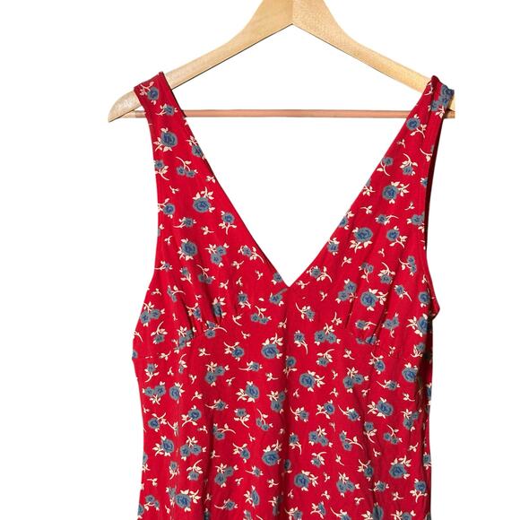 Red Ditsy Floral V-Neck Mini Sleeveless  Swing Dress Womens Size 10-12 - Picture 7 of 10